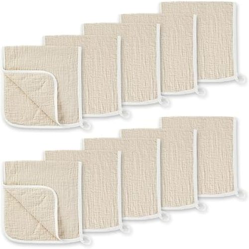 10 Pack Ultra Soft Muslin Burp Cloths for Baby, 100% Cotton 20x10 Inch Thicken 6-Layer Super Absorbent Baby Washcloths, Newborn Essentials for Spit Up, Unisex Baby Shower Gifts Face Towels