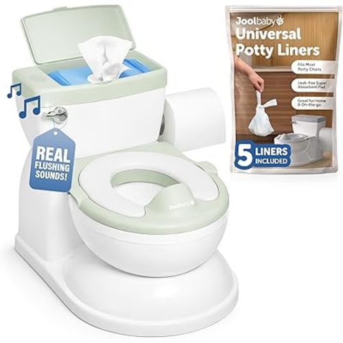 Real Feel 2-in-1 Potty with Wipes Storage, Flushing Sounds & Disposable Liners - Realistic Toilet - Easy to Clean & Assemble - Jool Baby (Sage)