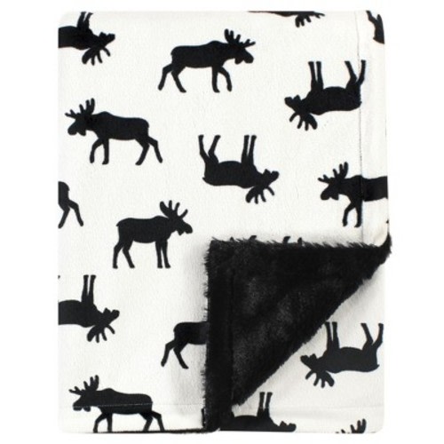 Hudson Baby Infant Boy Plush Blanket with Furry Binding and Back, Moose, One Size