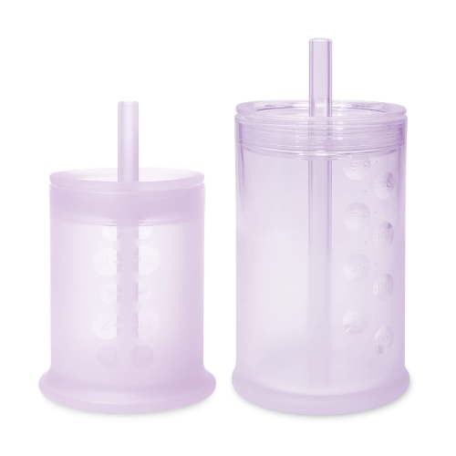 Olababy Silicone Training Cup with Straw Lid 5oz + 9oz Bundle (Lilac)