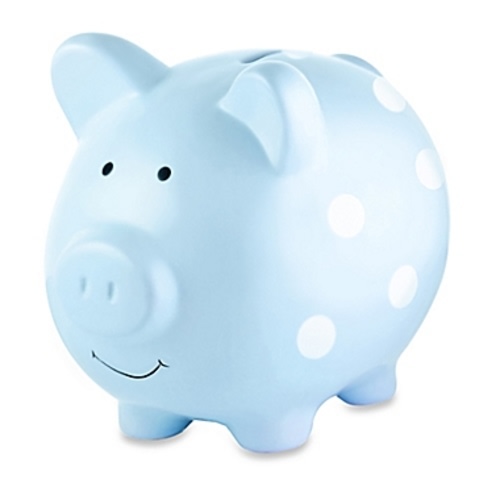 Pearhead Medium Ceramic Polka Dot Piggy Bank in Blue/white