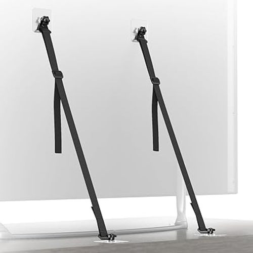2 Pcs Tv Safety Straps Adjustable,No Drill Anti Tip Furniture Anchors for Baby Proofing,Adhesive/Screw Fastening Type Furniture Wall Anchor, Earthquake Straps