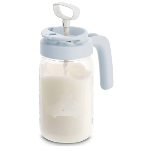 Papablic Glass Breastmilk Pitcher, Formula Mixing Pitcher with Mixing Handle Lid, Wide Mouth Mason Jar Mixer with Flip Locking Spout, Easy to Clean, BPA Free, Blue