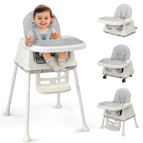 Ktaxon Baby High Chair, Convertible 4 in 1 High Chairs for Babies and Toddlers, Baby Highchair with 5-Point Safety Harness, Adjustable Height & Dining Tray, Gray