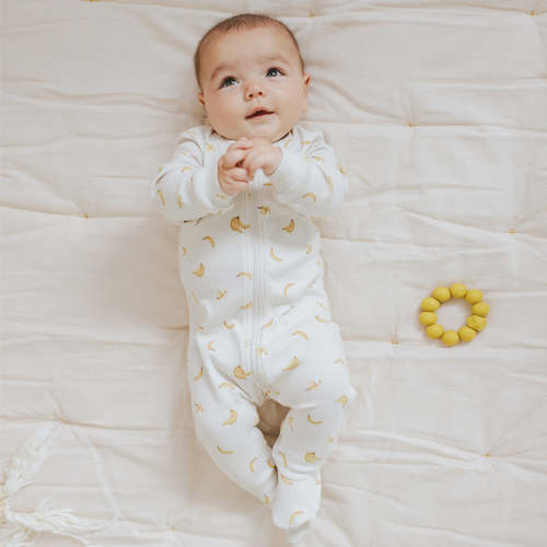 Petitlem - Banana Print on Ribbed Crème Sleeper