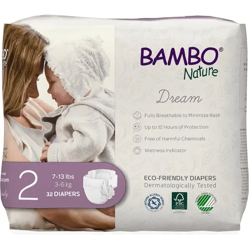 Bambo Nature Hypoallergenic Dream Baby Diapers, Premium Eco-Labeled Sustainable Diapers, Enhanced Leakage Protection, Totally Chlorine-free, Skin Friendly, and Super Absorbent - Size 2 (96 Count)