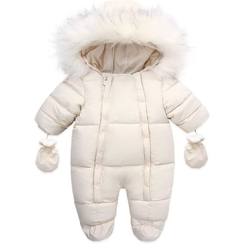 Baby Girl Boy Snowsuit Cute Down Jacket Hooded Romper Light Puffer Padded Jumpsuit Infant Winter Outwear