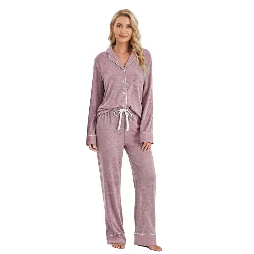 Neweven Long Sleeve Pajama Set for Women - Soft Warm Button Down 2 Piece Lounge Sleepwear(Pink,M)