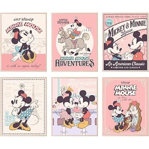 BigWig Prints Minnie Mouse Wall Decor - Minnie Mouse Poster, Room Decor, Wall Nursery Nursery For Girls - Unframed Set Of 6 (8x10”)