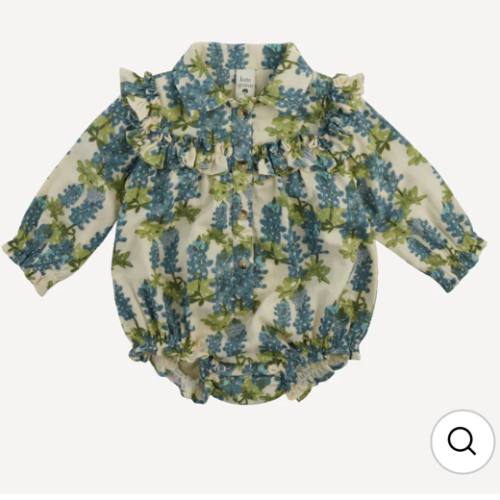 long sleeve goldilocks bubble | blue bonnets | organic cotton gauze