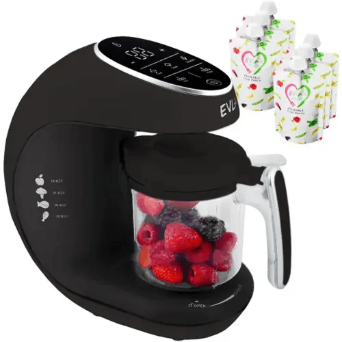 EVLA'S Baby Food Maker, Steamer, Blender, Baby Food Processor for Healthy Homemade Baby Food in Minutes, Touch Screen with 6 Reusable Food Pouches, Baby Registry Essential, Dark Grey