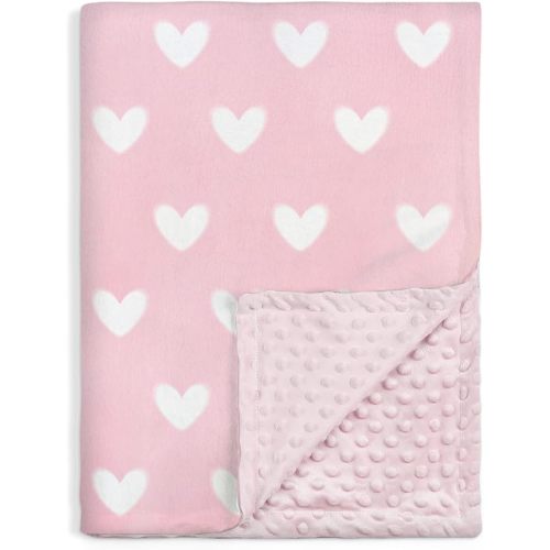 Heart Minky Baby Blanket 30 x 40 Inches for Girls, Soft Plush Receiving Blanket with Dotted Back, Gift for Toddler Newborn Infant Christmas Birthday Baby Shower