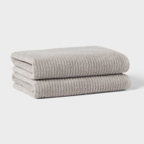 2pk Quick Dry Ribbed Bath Towel Set Light Brown - Threshold™