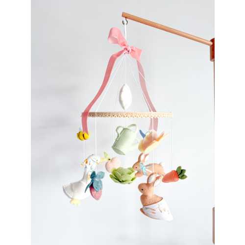 Handmade Garden Rabbit Crib Mobile: Wool Felt Nursery Decor