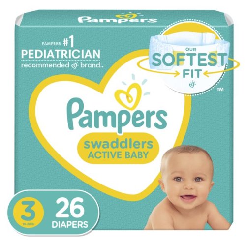 Pampers Swaddlers Soft and Absorbent Diapers, Size 3, 26 Count