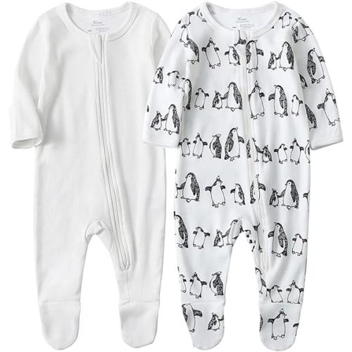 O2 BABY Baby Boys Girls Organic Cotton Zip-Front Sleeper Pajamas, Footed Sleep 'n Play