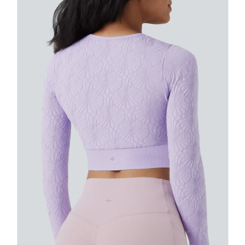 OneForm Seamless Flow Jacquard Long Sleeve Cropped Slim Yoga Sports Top