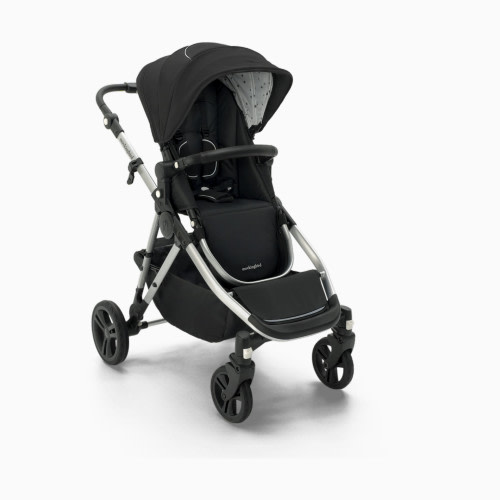 Mockingbird Single-to-Double Stroller 2.0 - Black/Watercolor Canopy With Black Leather