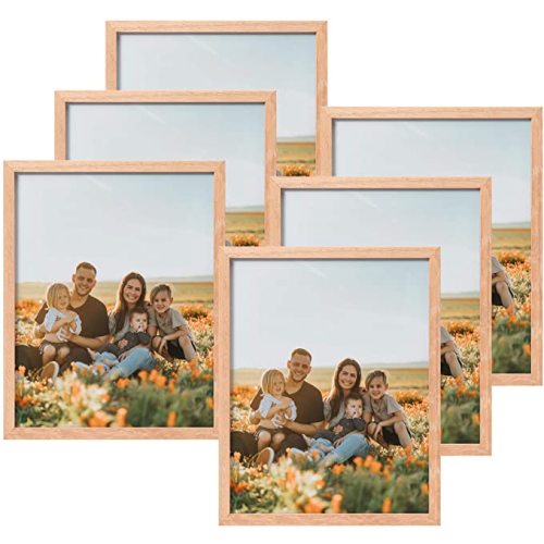 ATOBART 8x10 Set of 6 Oak Wood Picture Frame Solid Wooden Photo Frame Natural Wood Color Frames with Real Glass for Wall Mounting or Tabletop Living Room Bedroom Home Decor