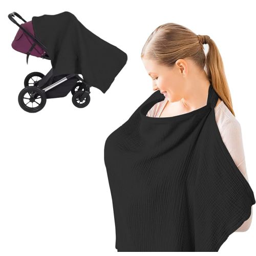 Breastfeeding Nursing Cover, 100% Cotton Nursing Scarf cover Mother Nursing Apron, (black)