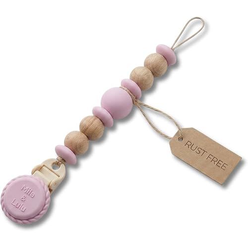 Silicone Pacifier Clip – Metal-Free, Rust-Free, 100% Food-Grade Silicone and Natural Beech Wood, Secure Pacifier Holder & Accessory for Babies – Ballerina - Mila & Lulu