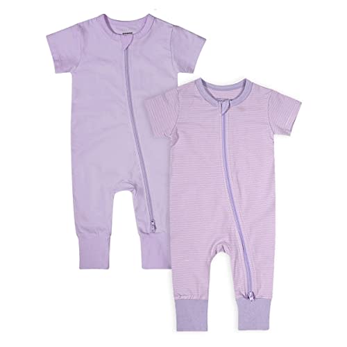 Teach Leanbh Baby Boys Girls 2-Pack Romper Jumpsuits Cotton 2 Way Zipper Short Sleeve Footless Sleep and Play 3-24 Months