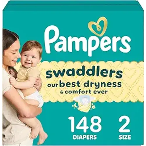Pampers Swaddlers Diapers, Size 2 (10-22 lbs), 148 Count, Absorbent, Keeps Baby Dry and Comfortable, Skin Safe Disposable Baby Diaper
