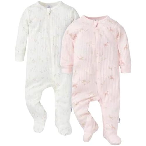 Gerber baby-girls Baby Unisex 2-pack 2-way Zip Textured Sleep 'N Play
