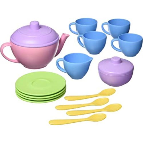 Green Toys Tea Set, Pink 4C - 17 Piece Pretend Play, Motor Skills, Language & Communication Kids Role Play Toy. No BPA, phthalates, PVC. Dishwasher Safe, Recycled Plastic, Made in USA.
