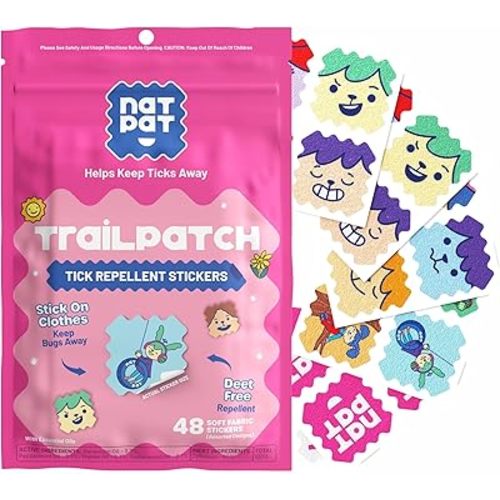 NATPAT TrailPatch Tick Repellent Stickers for Kids - All Natural Chemical Free Outdoor Bug Patch for Toddlers, Kids (48 Pack)