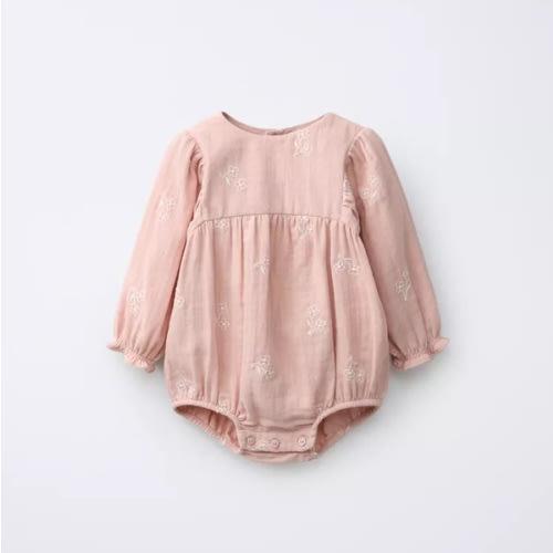 EMBROIDERED FLORAL ROMPER - Mid-pink | ZARA United States
