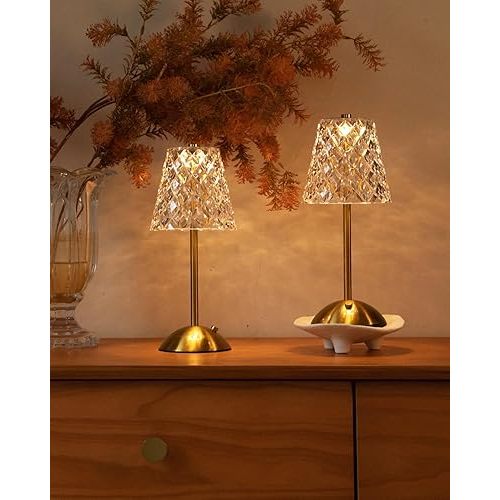 Set of 2 Rechargeable Cordless Table Lamps – 12 Inch Touch Control Desk Lamps, Battery Powered Small Night Light for Bedroom, Living Room, Home Office (Gold)