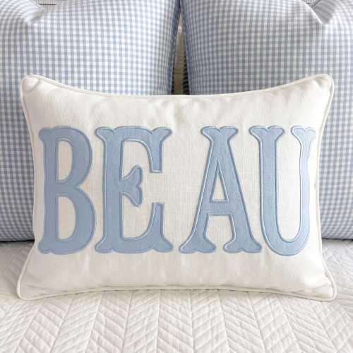 Personalized Linen Baby Name Pillow Cover | Scalloped Nursery Decor