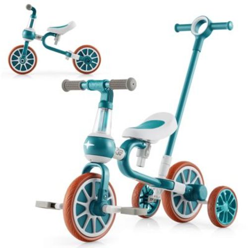Costway 4 in 1 Kids Tricycles with Push Handle & Training Wheels Baby Balance Bike Green