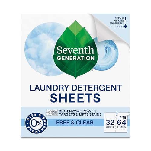 Seventh Generation Laundry Detergent Sheets 32ct Free & Clear Removes Tough Stains Safer for your family