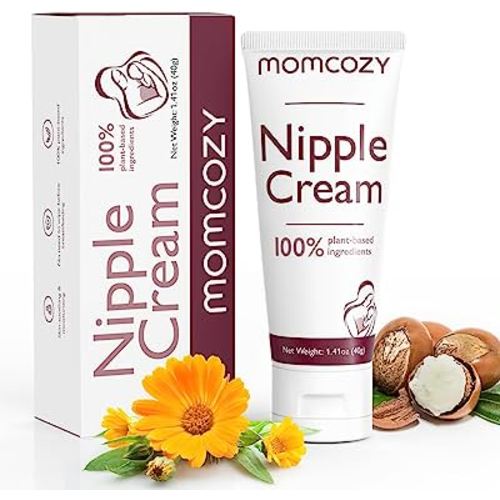 Momcozy Nipple Cream Safe for Breastfeeding, Plant-Based Ingredients, Lanolin-Free Nipple Balm, Soothing Cream, Breastfeeding Essentials for Nursing & Pumping Moms, 1.41 oz