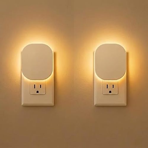 Plug-in Motion Sensor Night Light, Dimmable Eye-Caring Warm White Nightlight for Baby & Kids' Bathroom, Nursery, Bedroom, Hallway (2 Pack)