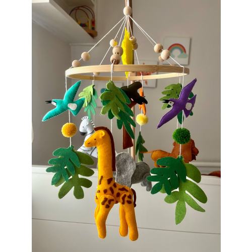 Montessori Safari Baby Mobile, Handmade Felt Nursery Decor, Jungle Theme, Baby Shower Gift, Newborn Toys