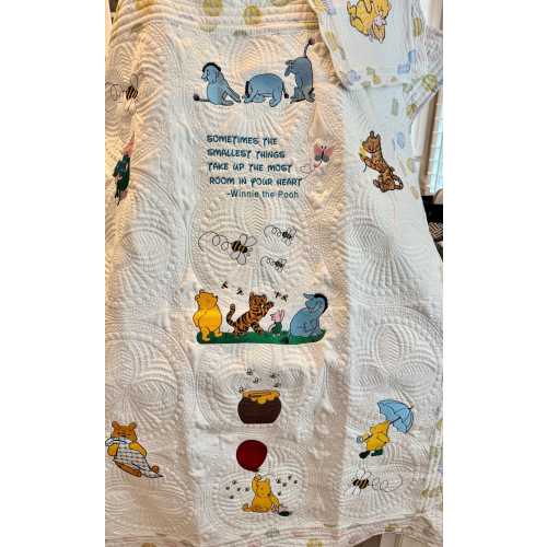 Adorable Vintage Winnie the Pooh Baby Quilt - Embroidered Nursery Bedding