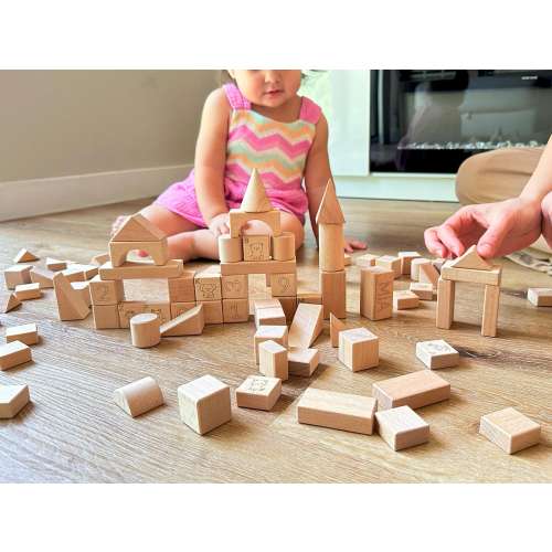 Wooden Building Blocks Set 100 pcs | Montessori Toy | Sensory Play Set for Kids | Educational Stacking Toy for Toddlers | Birthday Gift