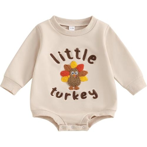 Little Turkey Romper Bubble Long Sleeve Onesie, 0-3M