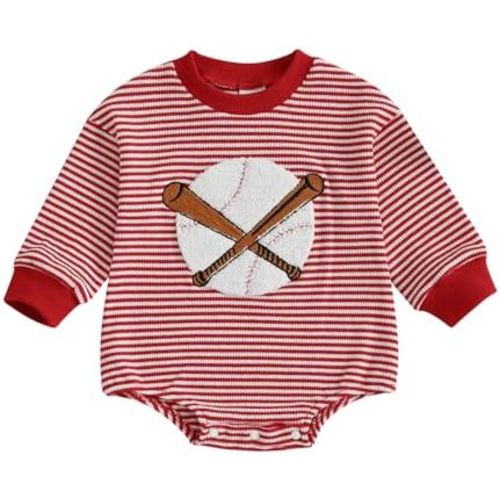 Newborn Boy Baseball Sweatshirt Rompers Embroidery Football Long Sleeve Striped Bodysuit Infant Baby Waffle Clothes