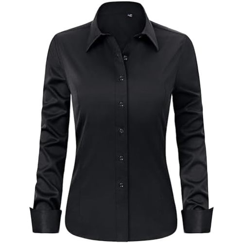 J.VER Womens Dress Shirts Long Sleeve Button Down Shirt Wrinkle-Free Business Casual Blouse Office Work Tops