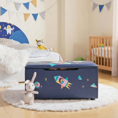 Resenkos Kids Wooden Upholstered Toy Storage Box with Removable Lid-Navy, Kids Toy Storage for Kids, Boys, Girls, Nursery
