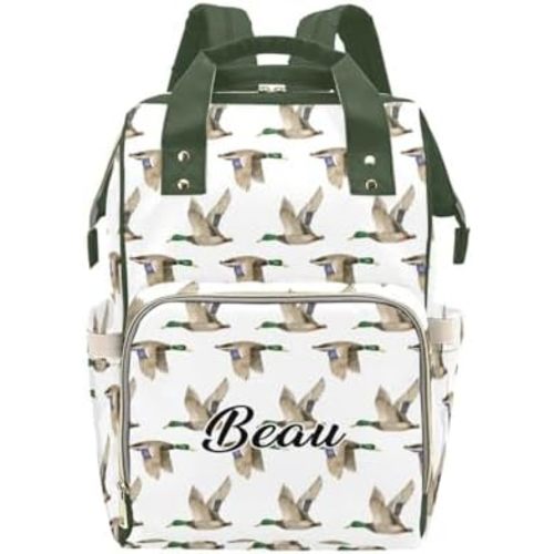 Custom Mallard Diaper Bag Backpack for Mom Personalized Name Large Nappy Nursing Orangizer Mommy Bags, Waterproof Travel Daypack for Dad Mom Gifts