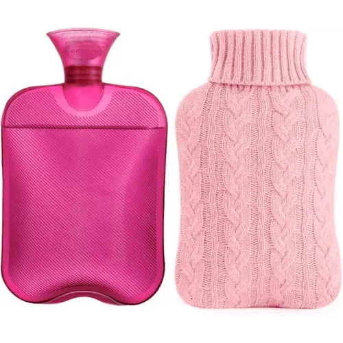 samply Hot Water Bottle with Knitted Cover, 2L Hot Water Bag for Hot and Cold Compress, Hand Feet Warmer, Ideal for Menstrual Cramps, Neck and Shoulder Pain Relief, Pink