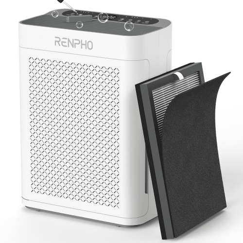 RENPHO Air Purifier for Large Room up to 3000 Sq.ft, HEPA Air Purifier with Double Washable Filter and Air Quality Sensor, Smart Air Cleaner for Allergies and Asthma, Pet Hair, Dust, Pollen, Smoke
