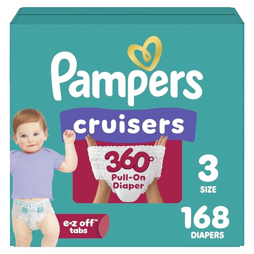 Pampers Diapers - Cruisers 360 - Size 3, 168 Count, Babyproof, up to 100% Leakproof Pull-On Diaper (Packaging May Vary)
