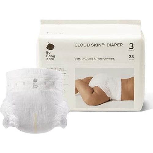 Bc Babycare Cloud Skin Baby Diapers, Size 3 (16-28 lbs), 28 Count – Ultra Soft & Dry, Leak-Proof Overnight Comfort, Hypoallergenic, Totally Chlorine-Free