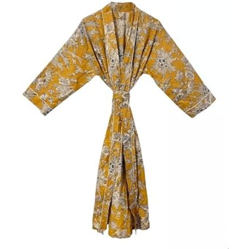 Indian Floral print Cotton Bath Robe,Swim Wear, Nightwear Dressing Gown,Hand block print Cotton Kimono bikini cover up